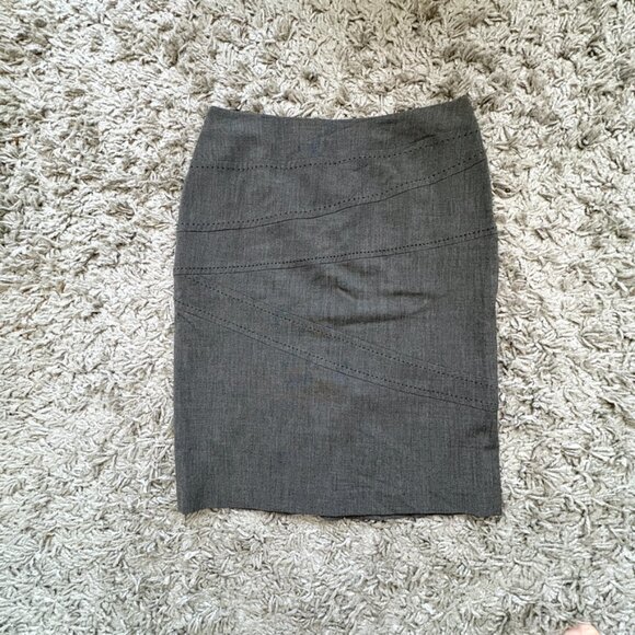 Tribal Grey Pencil Skirt | Asymmetrical Stitching | Business Casual Bottom - Picture 3 of 13